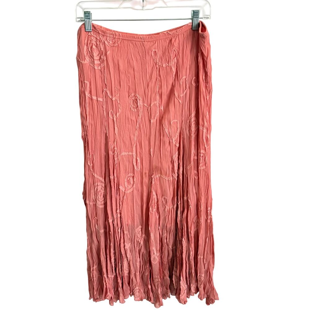 Vintage Rafael Crinkle Elastic Waist Lined Long Skirt Large Women’s Pink